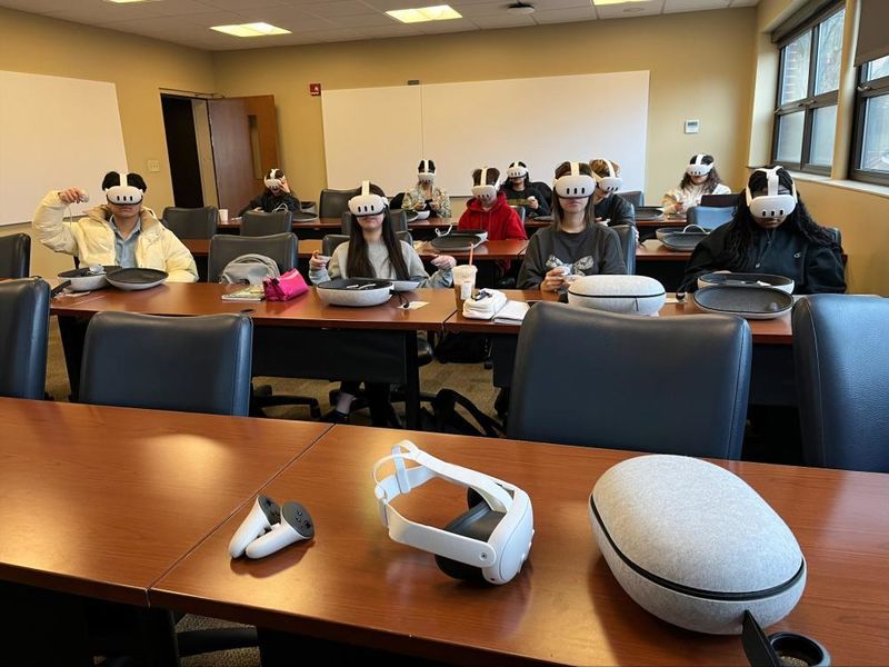 Penn State York students experience Virtual Reality headsets during Biology class.