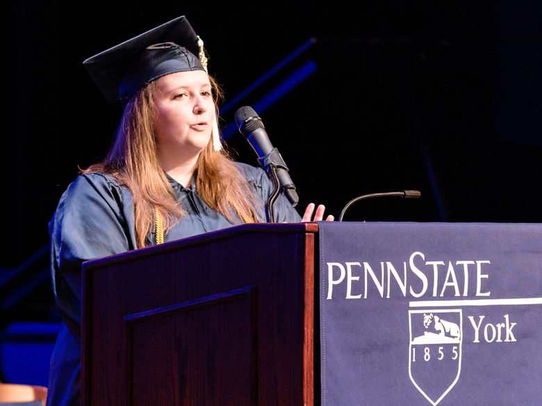 Penn State York Alumni Association President speaking at Commencement.
