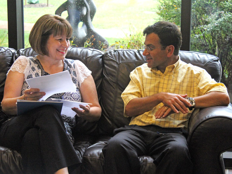 Penn State York faculty member and an adult learner meeting.