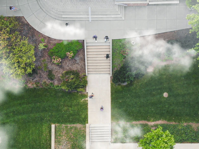 An overhead view of campus.