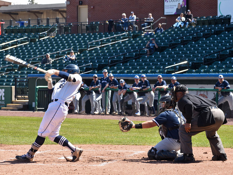 The Penn State York baseball team playing at Revs Stadium.