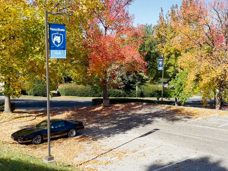 View of the tiered student parking lots off of Albemarle Street.