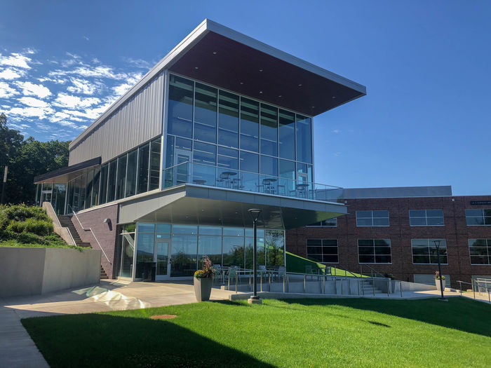 View of the backside of the Graham Center for Innovation and Collaboration in the Fall of 2022.