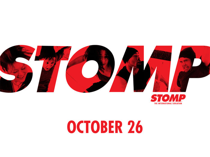 The word STOMP in red letters