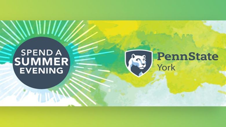 Sun graphic, Penn State York mark, and rods promoting Spend a Summer Evening program