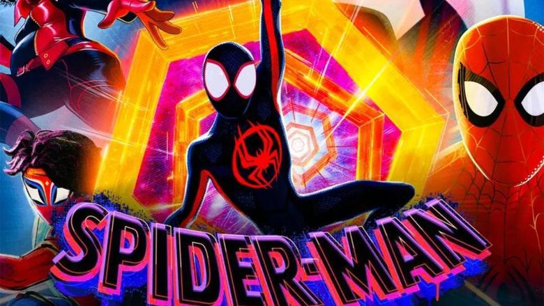 Picture of animated super hero spiderman and the name of the movie.
