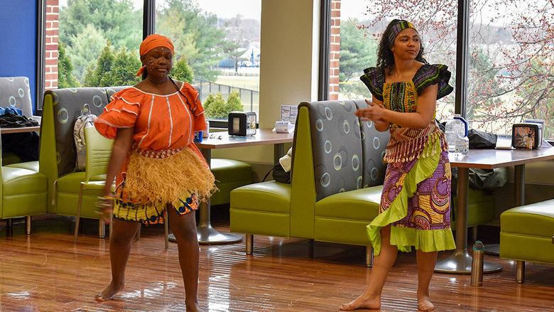 Members of the Dwennimmen African Dance Community performing at a Global Eats event.