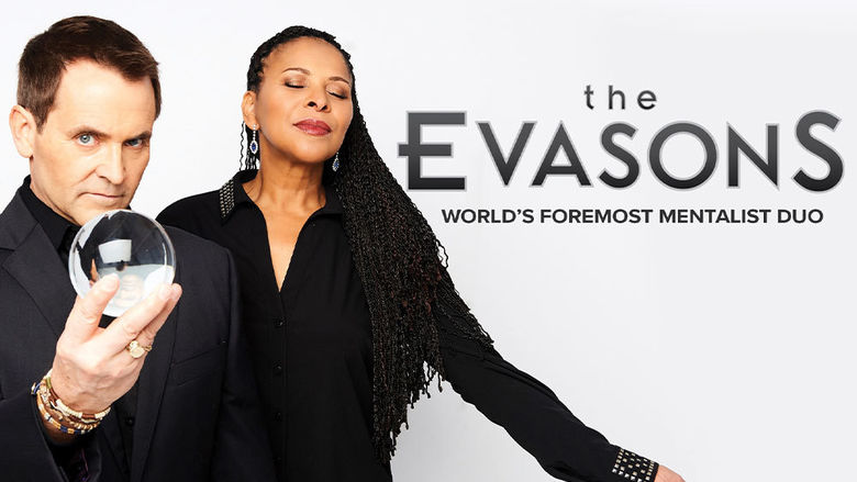 A man holds a crystal ball and a woman stands behind him. "The Evasons, world's foremost mentalist duo," is written beside them.