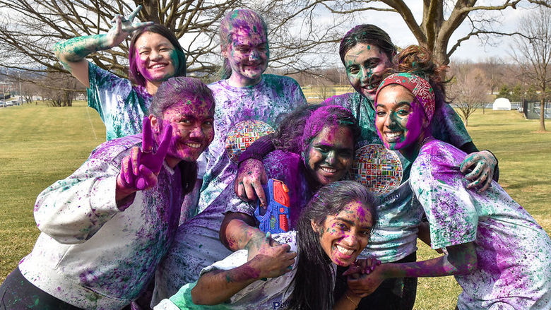 Students celebrating Holi