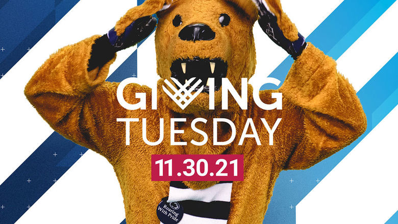 Nittany Lion wagging ears with GivingTuesday logo 