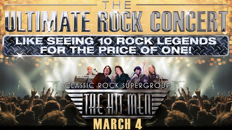 Musical group and audience promoting The Hitmen: The Ultimate Rock Concert