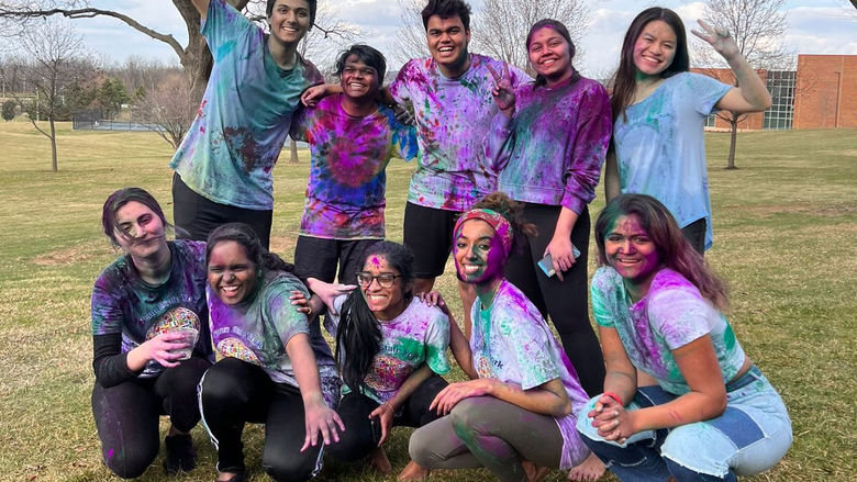 Students celebrating Holi