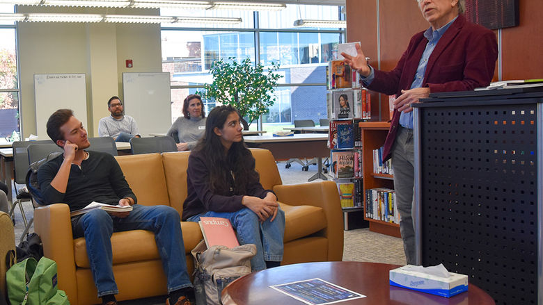 Author Joseph Bathanti doing a book reading in the library.
