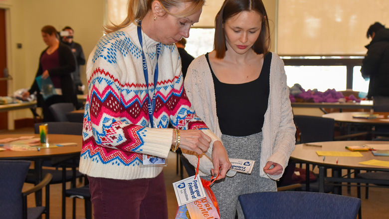 Students, faculty, and staff assembled over 250 care kits for patients at the Penn State Health Children's Hospital in Hershey, Pennsylvania.