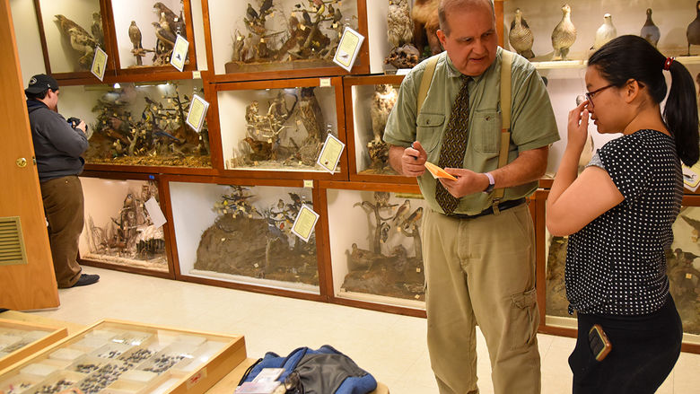 Professor Santiago-Blay, Ph.D., and students visiting the Richard Nixon nature center.