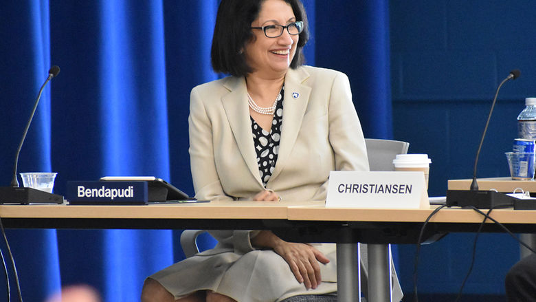 President Neeli Bendapudi smiling.