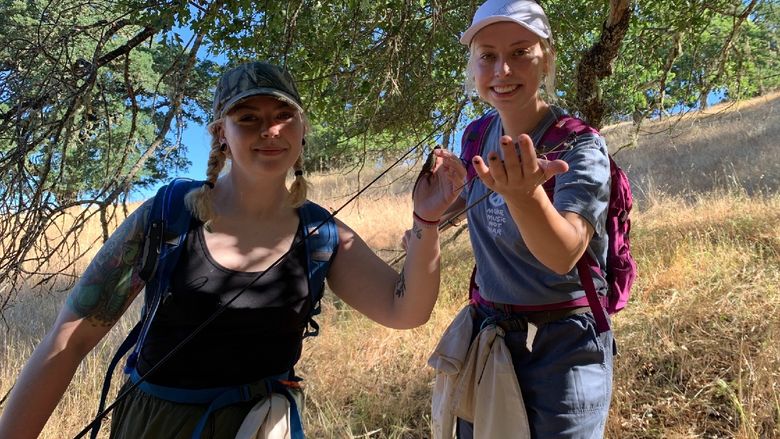two people holding lizards