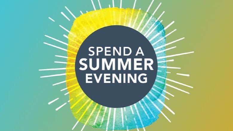 Spend a Summer Evening colorful graphic with text.