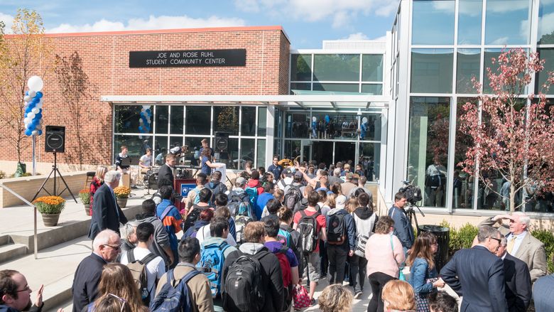 Attendees entering Ruhl for the first time after the grand opening ceremony.