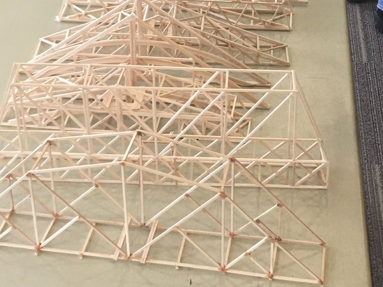 Balsa wood bridges built by high school students.