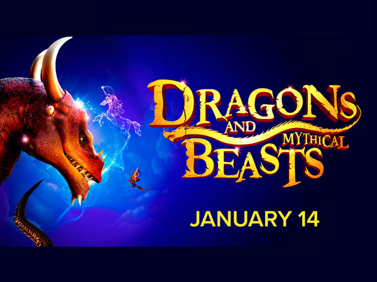 Picture of a dragon along with words Dragons and Mythical Beasts
