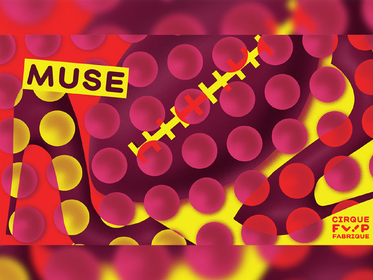 Graphic in a variety of colors with the word Muse on it