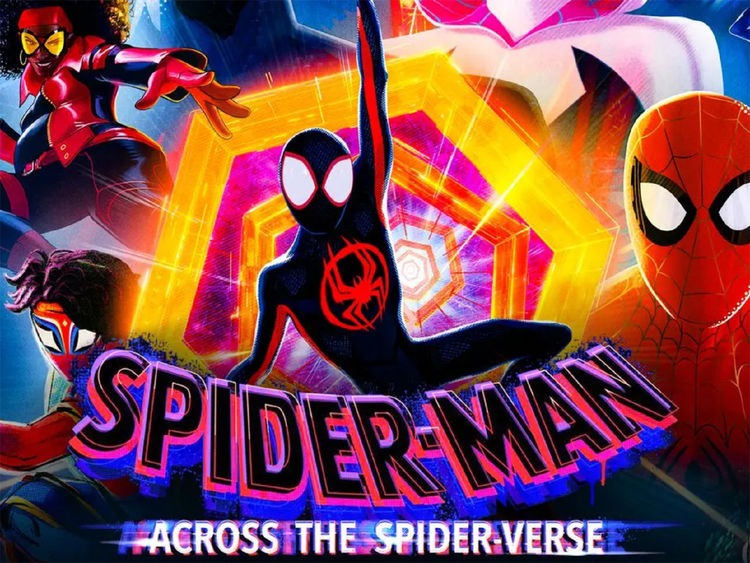 Picture of animated super hero spiderman and the name of the movie.